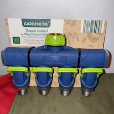 GAARDENLINE 4 Way Garden Hose Splitter Metal Hose Connector, Easy Grip, New!