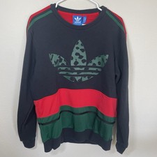 ADIDAS Leopard Crew Neck Sweater trefoil Green Red Colorblock Shirt Sz Medium
