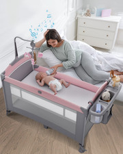 5 in 1 Baby Bassinet Bedside Crib, Easy Folding Portable Playards, Pack and Play