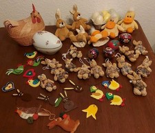 Osterdeko,  Osterstrauß-Hasenanhänger  Porzellanei, Korbhuhn Eierwärmer Eier 