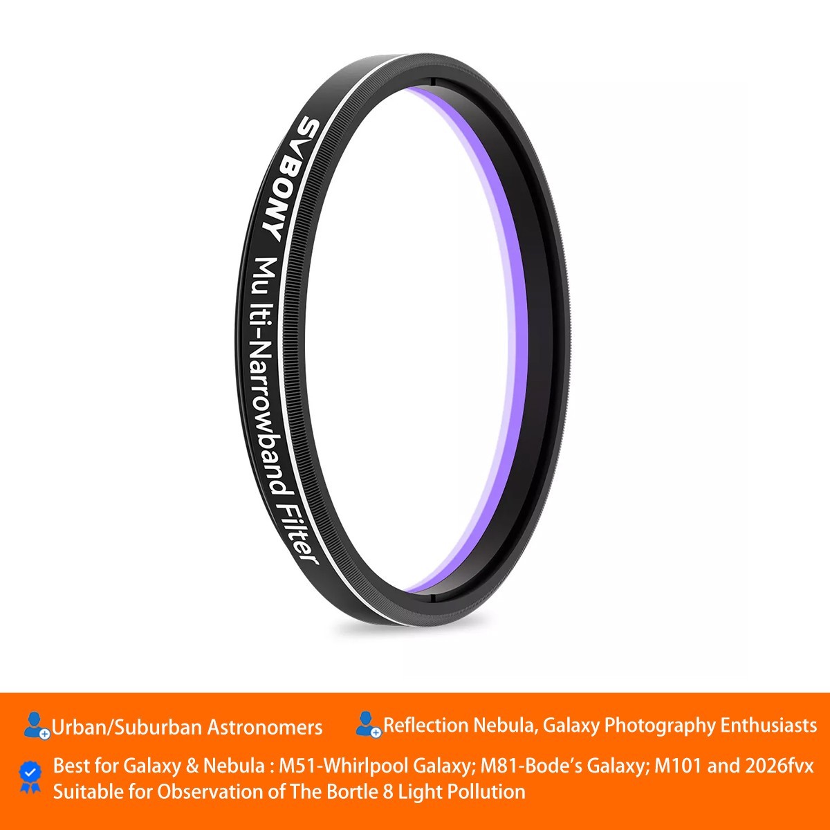 SVBONY SV240 2" Multi-Narrowband Filter for Galaxy M51 M81 M101 2026fvx Bortle 8
