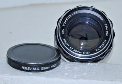 Minolta MC Rokkor -PF 55mm f1.7 standard lens, oil on aperture blades