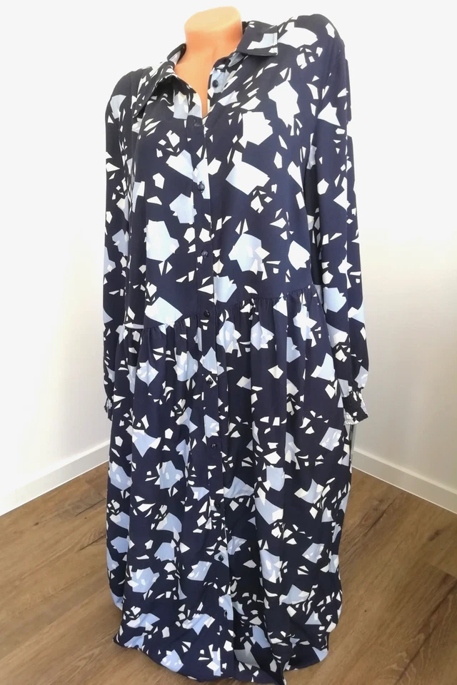 Gr. 48 Sheego Blusen-Kleid Maxi durchgehend geknöpft Langarm blau - 50% Rabatt - Bild 1 von 4