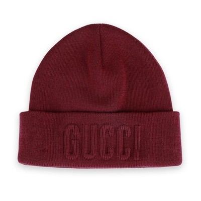 Gucci Kinder Strickmütze aus Wolle mit gesticktem Logo (dunkelrot) 798459 4K206 117643244