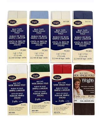 Wrights Bias Tape Wide Single Fold PC202 ~ 3yd x 0.875'' Various Colors NEW