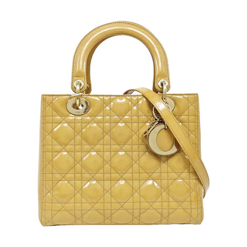 【Authentic】 DIOR Lady Dior Yellow Patent leather Handbags (DDP)
