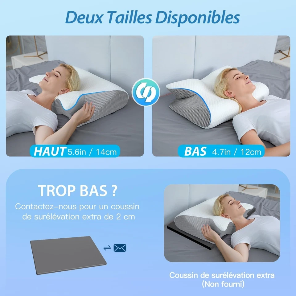 Oreiller cervical à mémoire de forme HOMCA gris ergonomique - Photo 4/4