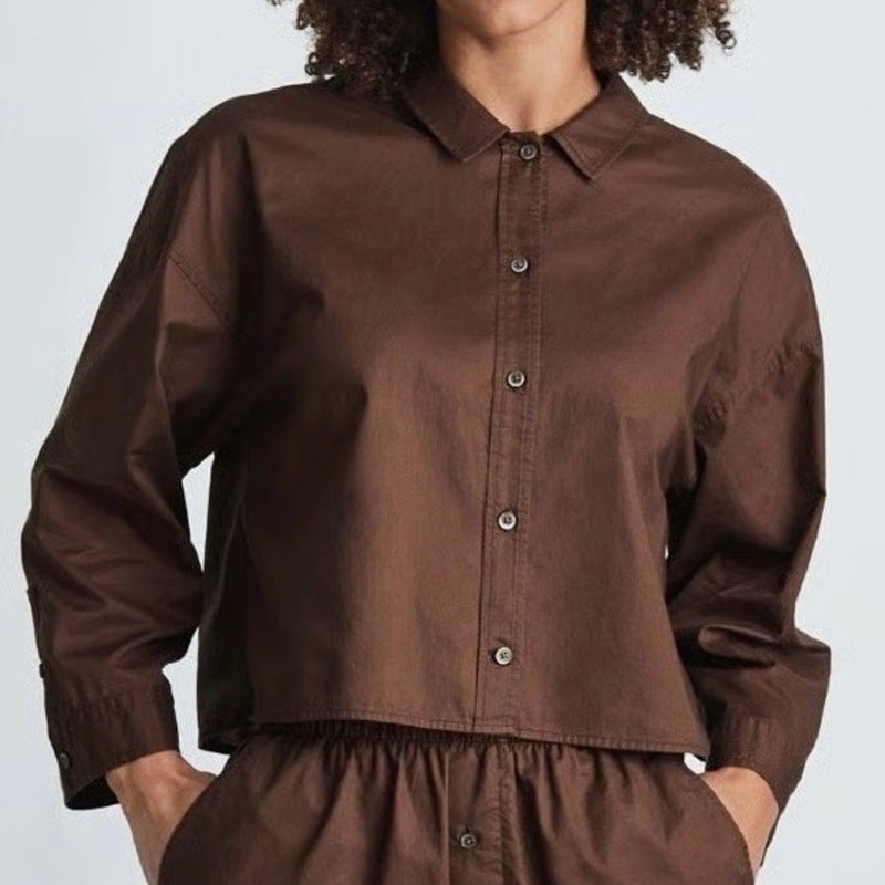 Everlane Women’s Medium Shirt 100% Cotton Boxy Button Front Crop PJ Top Blouse