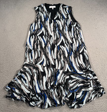 Reiss Elsie Mini Dress Womens 0 Blue Abstract Fit & Flare Tiered Ruffle Cocktail