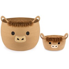 Hkojewp Highland Cute Cow Basket Set for Nursery, Woven Storage Cotton Rope B...