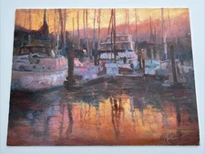 CALIFORNIA SUNSET PAINTING COAST BEACH EVENING BOATS MARINA NAUTICAL MATTLIN 32"
