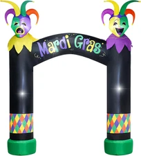 10FT Mardi Gras Inflatable Arch with LED Lights - Halloween Blow up Outdoor Deco