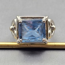 Sterling Silver Blue Sapphire Cathedral Ring Size 6 Scrolled Heart 7.43g Signed