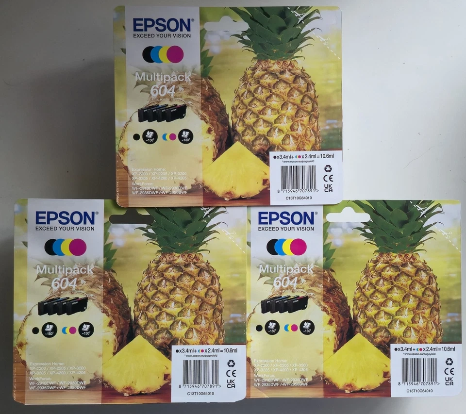 Genuine Epson 604 Pineapple Multipack Ink Cartridges 4 Pack CMYK (C13T10G64010) - Image 1 of 4
