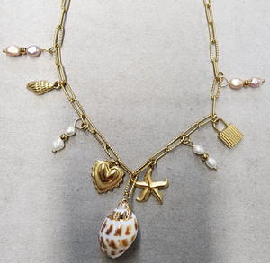 Authentic Louise Carter 18K Gold Plated Seashell Cove Necklace 15.5"+2"