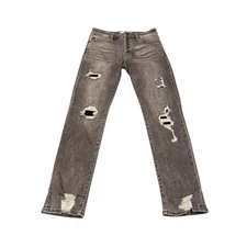 Kancan Grey Button Fly Straight Jeans Distressed Size 5/26 High Rise Vintage