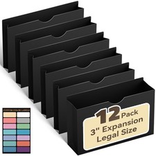 12 PCS Poly File Jackets Pockets Legal Size Manila Folder 3 Inch Expansion Tab