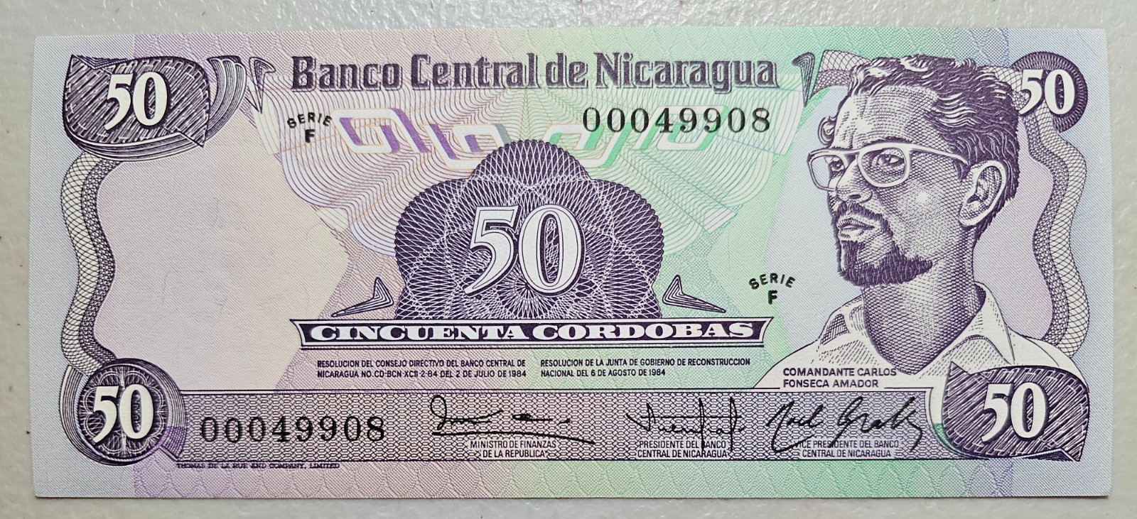 Nicaragua 50 Cordobas 1985 Series F Unc