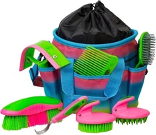 Weaver Leather Horse Grooming Kit, 7-piece Brush Set with Tote - Rainbow