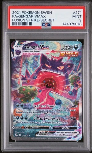 2021 POKEMON SWORD & SHIELD FUSION STRIKE SECRET #271 FULL ART/GENGAR VMAX PSA 9