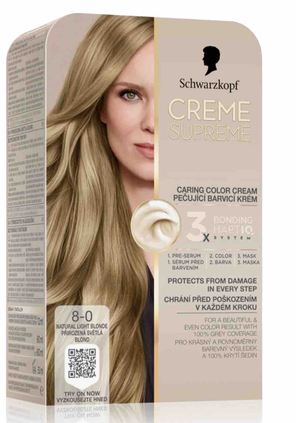 Blond lumineux naturel 8-0 coloration crème Schwarzkopf anti reflets ternes