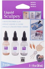 Sculpey Liquid Polymer Clay Metallics 3/Pkg-Pearl, Silver, Gold