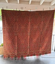 Antique Victorian Jacquard Woven Paisley Piano Shawl Tapestry Throw