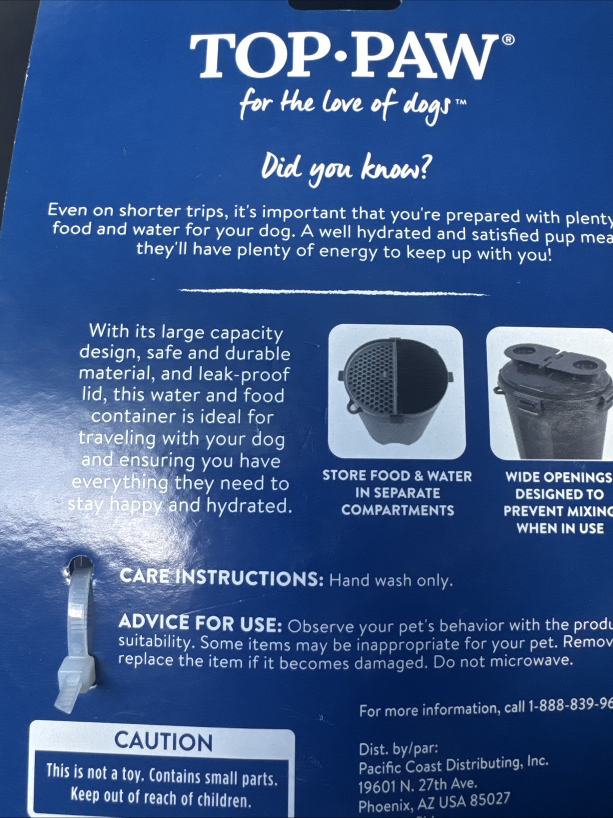Top Paw For Travel Container For Dog 2-in-1 Food And Water Leak Proof Portable