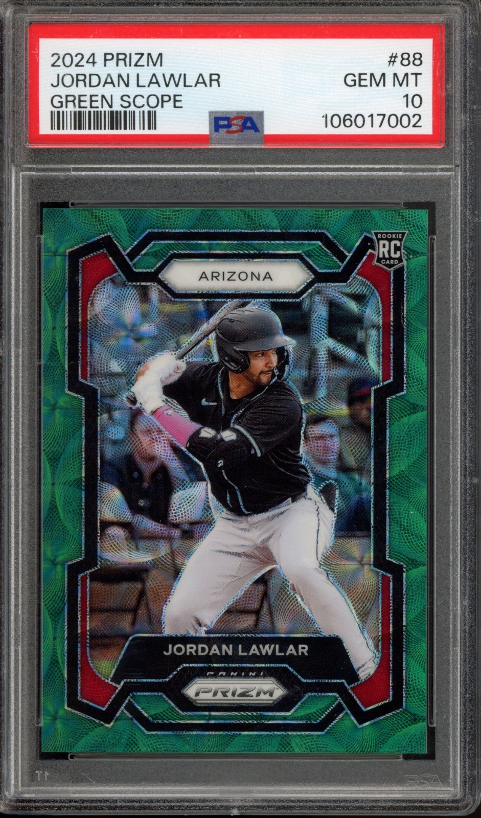 2024 Panini Prizm JORDAN LAWLAR #88 RC Rookie Green Scope /75 D-Backs PSA 10
