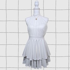 Windsor White Mesh Halter Sleeveless Layered Fit & Flare Mini Dress L