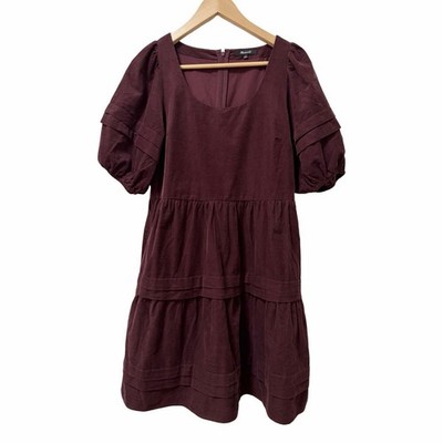 Madewell Amalia Tiered Puff Sleeve Corduroy Mini Dress Size S Cabernet Red