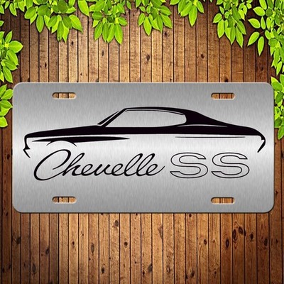 Laser Etched Chevelle SS Black on Silver Brushed Aluminum License Plate Tag