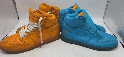 2 Jordan 1 Retro High Top Gatorade Orange/Cool Blue Sneakers 7Y AJ6000-880 & 465