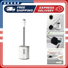 Compact Toilet Brush Holder Set White Gray Stainless Steel Handle AONEZ