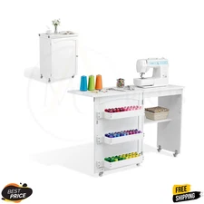 Artiss Folding Sewing Craft Table Sewing Machine Desk Rolling Craft Station
