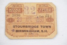 1950 Stourbridge Town to Birmingham GWR  Railway Train Ticket