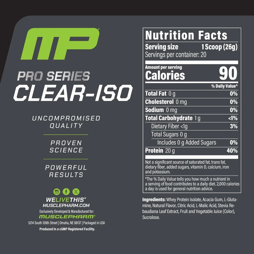 Pro Series Clear-ISO, mezcla de bebidas de proteína en polvo, aguanieve de cereza, 1,14 libras (520 mg) Foto 2 de 4