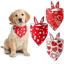 3 Pack Valentines Dog Bandanas Boy Girl Triangle Reversible Love Heart Dogs