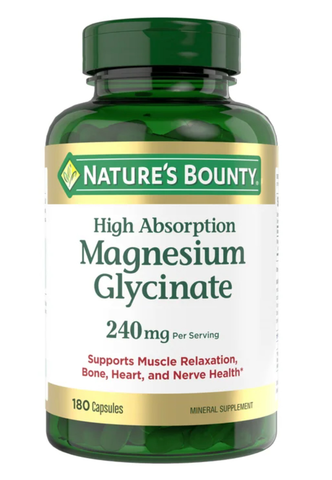 Nature's Bounty High Absorption Magnesium Glycinate 240 mg, 180 Capsules