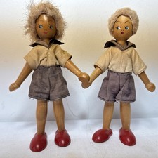 Polish Wooden Peg Dolls 1960s Poseable Arms and Legs 7 Inches Tall X2 BX27
