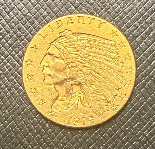 US 1915 Gold $2 1/2 Dollars Indian Head Circulated