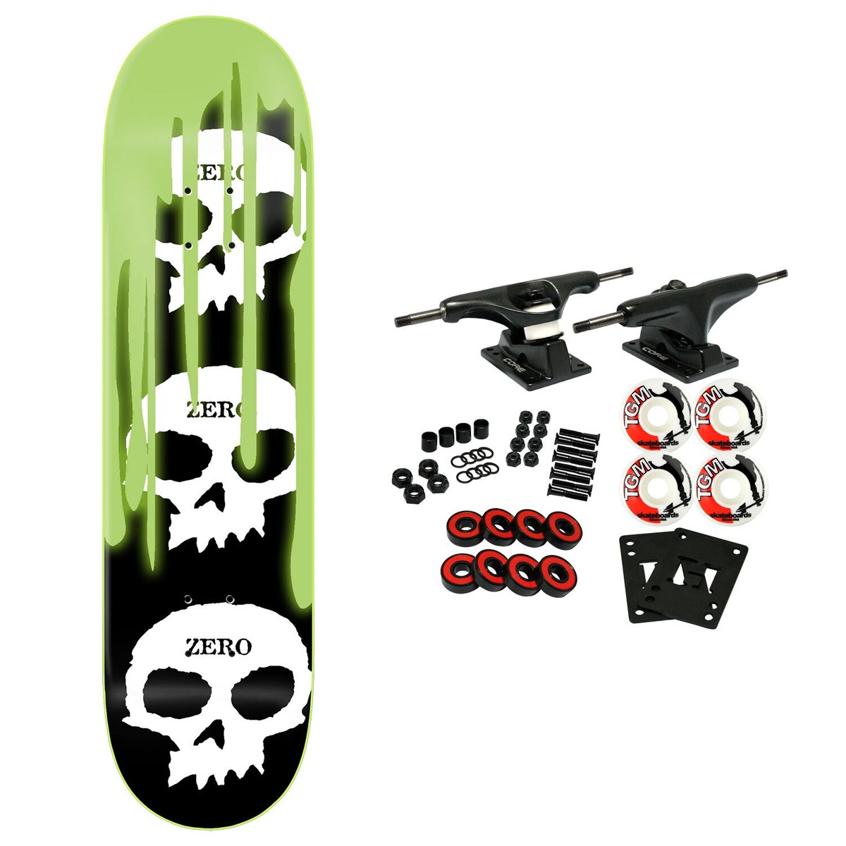 Zero Skateboard Complete 3 Skull Blood Ooze Glow 8.5
