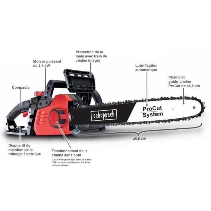 Tronçonneuse électrique de 2400W avec guide de 45cm pour jardinier