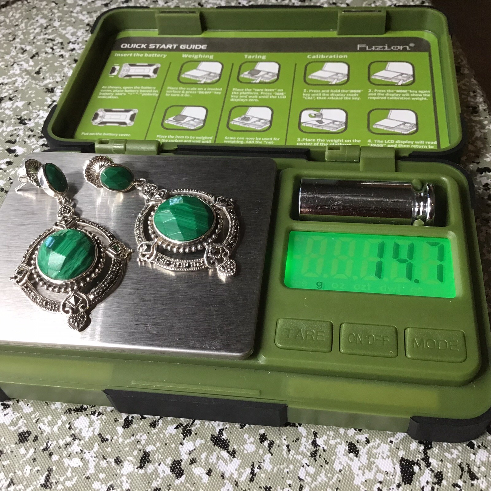 Sterling Silver Large Dangle Malachite Earrings 2” - image 10