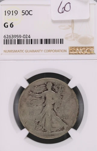 1919 Walking Liberty Silver Half Dollar NGC G-6 #9-024
