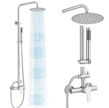 Brushed Nickel Shower Faucet System Exposed Shower Fixture Kit Rain Shower Head