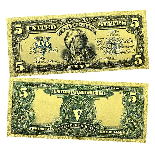 US 1899 Years Five Dollars Indian Gold Foil Plastic Banknotes 10pcs in Envelope - Picture 4 of 5