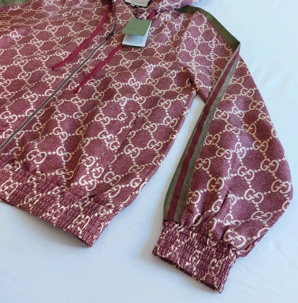 Giacca Gucci seta GG Supreme stampa bacche dolci rosa taglia XS