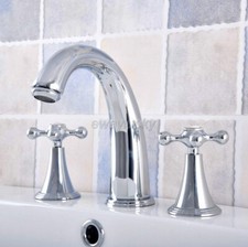 Chrome Brass Widespread 3 Holes Bathroom Sink Faucet Dual Cross Knobs Tap wnf545