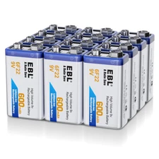 EBL 9V 9 Volt Li-ion Rechargeable Batteries 600MAH Ion Battery Pack Lot